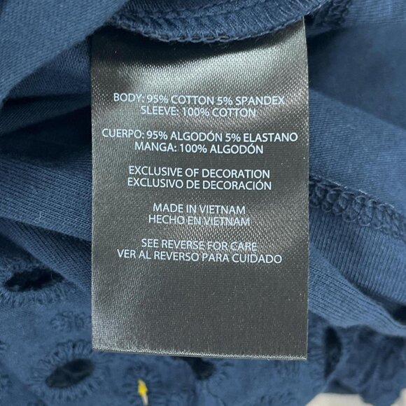 NWT Express Navy Knit Top – Eyelet Puff Sleeves – Size M – Preppy Lace Detail - Picture 5 of 5